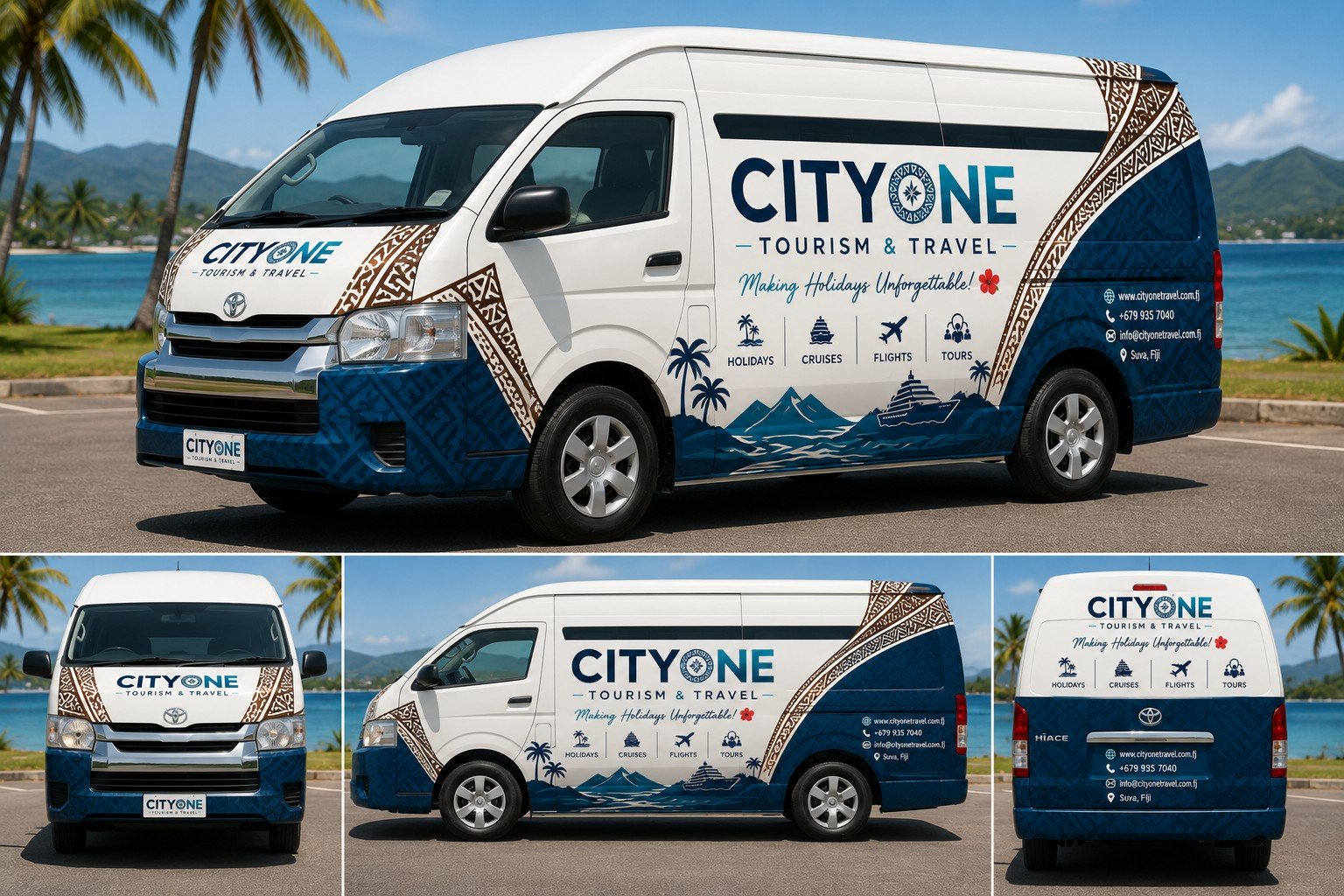 CityOne branded Toyota Hiace shown as a vehicle branding concept